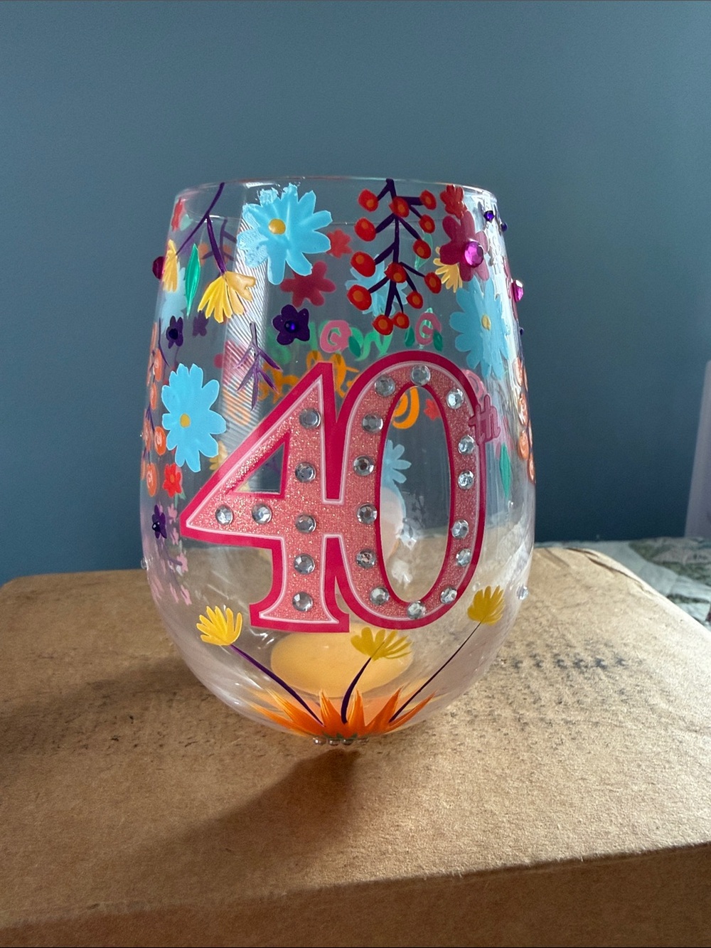 Lolita 40th Birthday Floral Stemless Glass